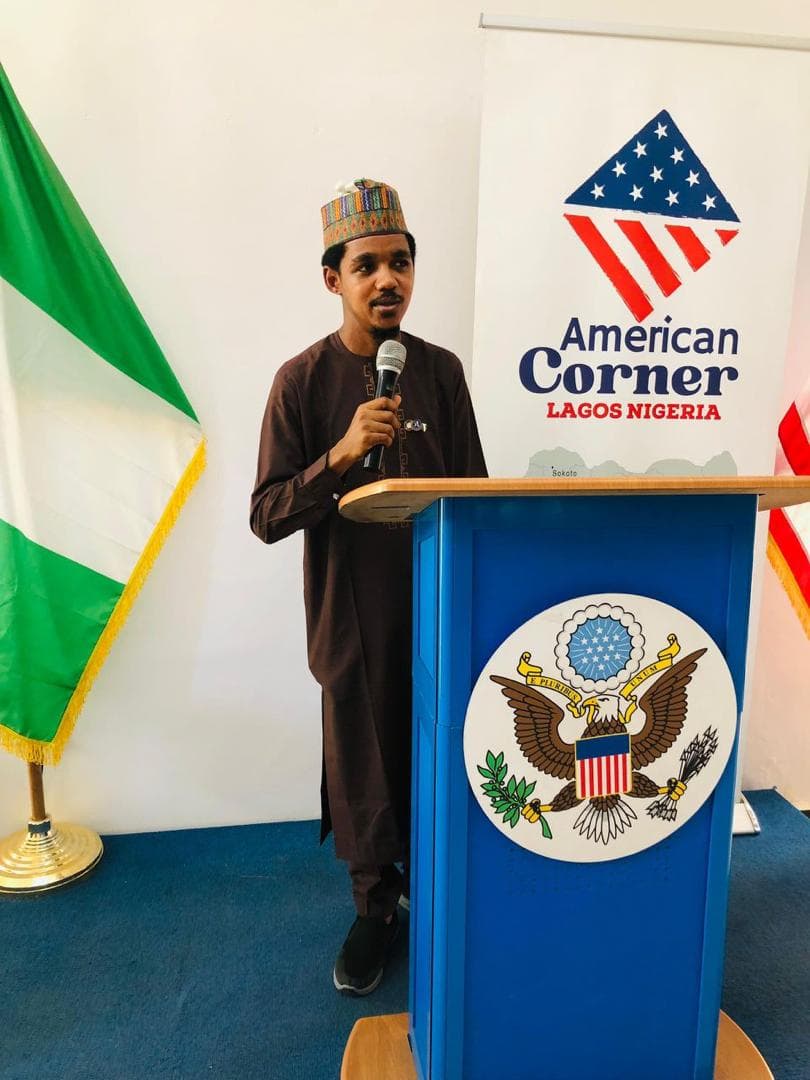 Maharaz speaking at American Corner Lagos