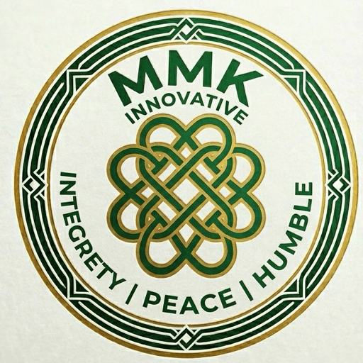 The MMK mark: an interlaced Arewa knot in green and gold, ringed by the words Integrity, Peace and Humble