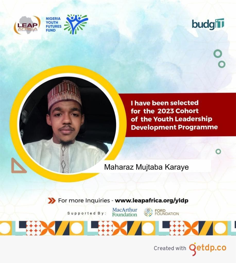 LEAP Africa announcement card for Maharaz's selection into the 2023 Youth Leadership Development Programme